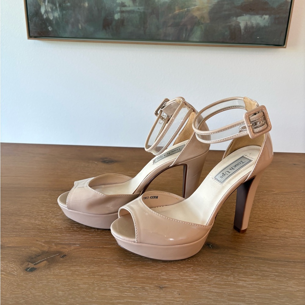 Touch Ups Cream High-Heeled Sandals with Ankle Straps